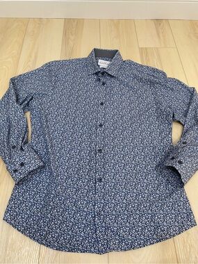 Mizzen + Main Large Trim Fit Leeward Blue Floral Performance Dress Shirt